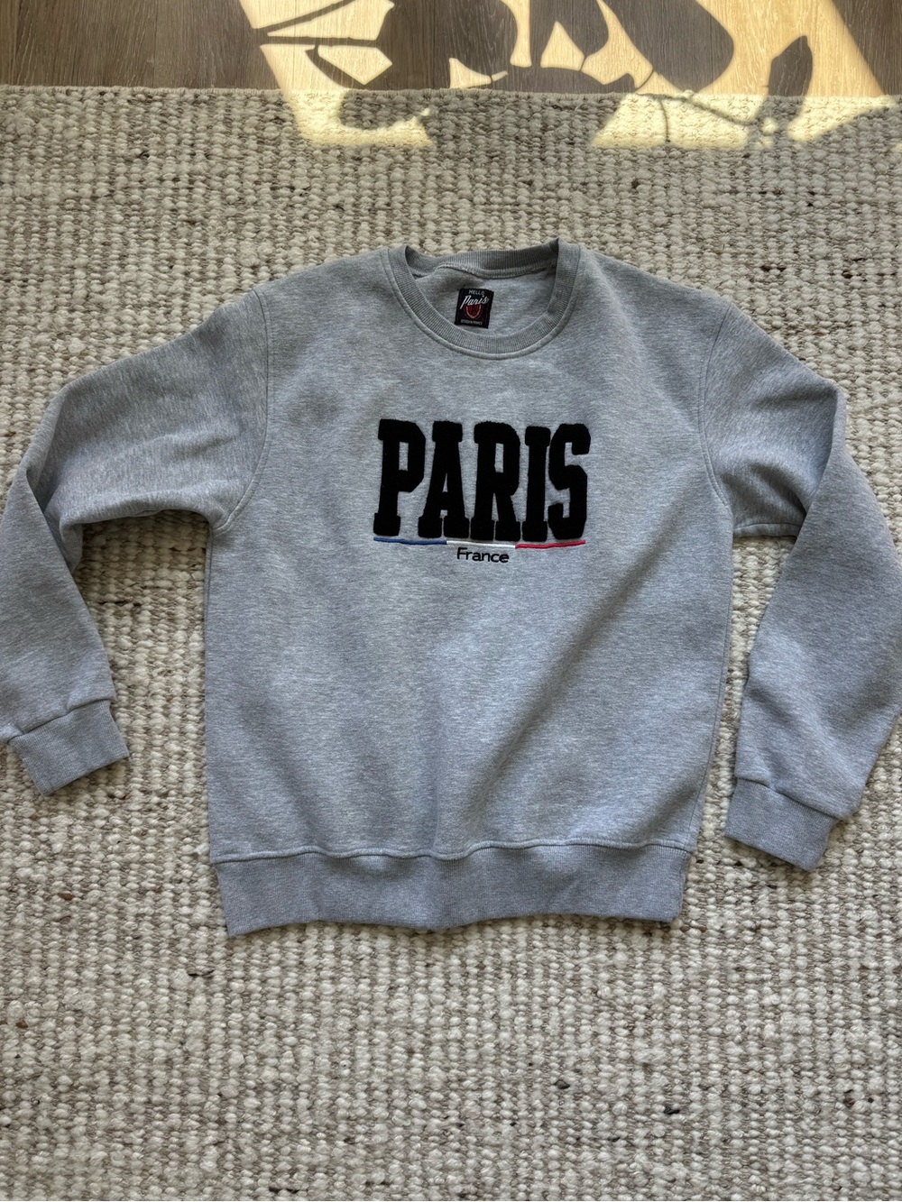 Hello Paris France Graphic Fleece Crewneck Sweatshirt Gray Size Large